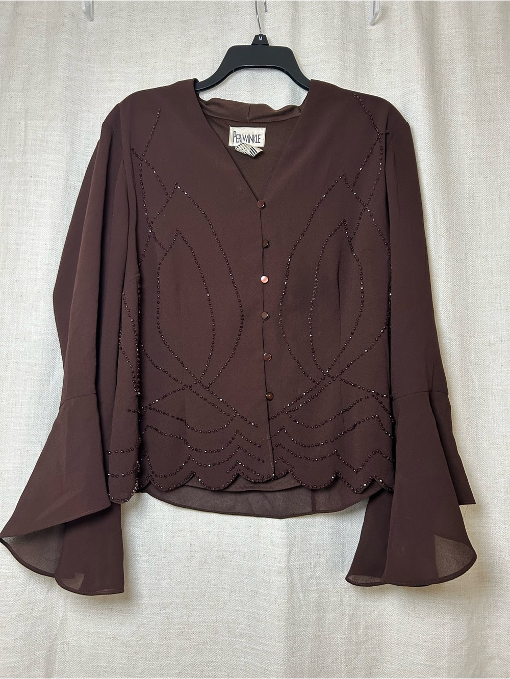 90s Vintage Chocolate Beaded Two-Piece Set, Size 16W